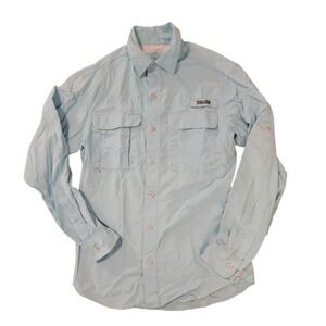 World Wide Sportsman Mens Long Sleeve Fishing Shirt Light Blue Small Vented Back